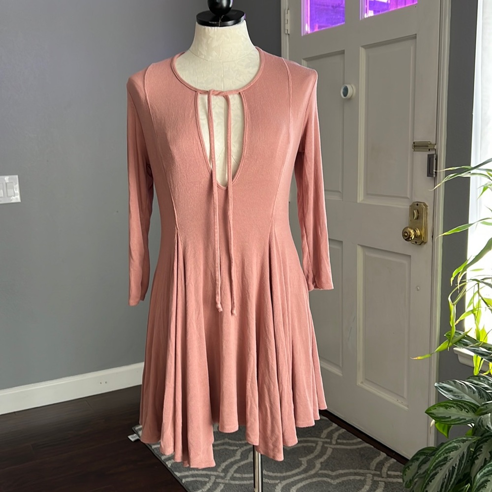 Free People FP Beach Keyhole Long Sleeve Ribbed Dress